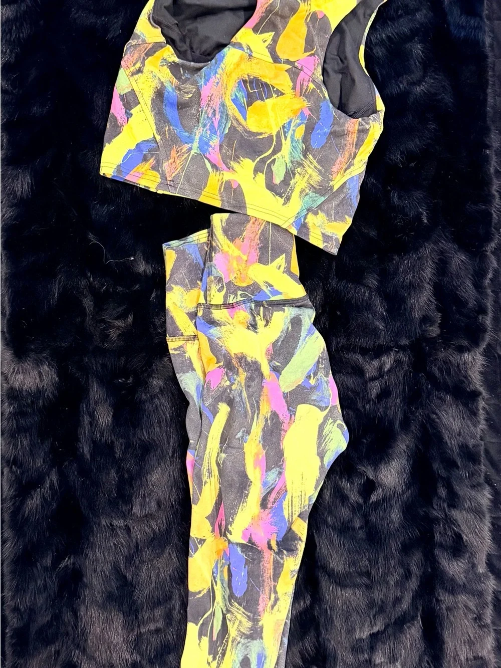 Lululemon Multicolor Abstract Print High-Waist Leggings & Sports Bra Set, Size 2